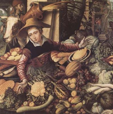 Pieter Aertsen Market Woman with Vegetable Stall (mk14) oil painting image